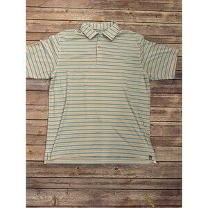 Peter Millar Seaside Golf Polo Shirt Mens Medium Yellow Blue Striped